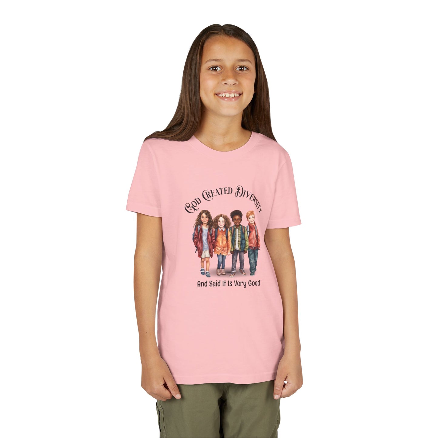 Youth Tee — "God Created Diversity and Said It Is Very Good" Kids Graphic Shirt, Faith-Based