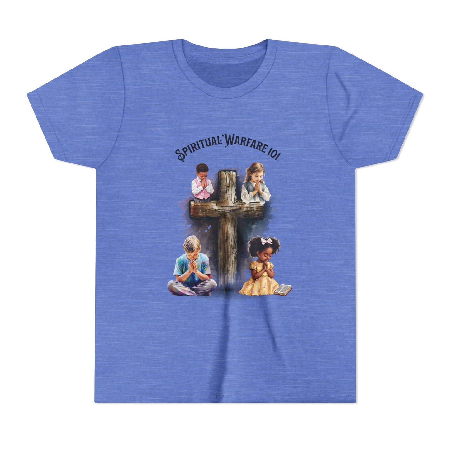 Youth Tee — "Spiritual Warfare 101" Cross Prayer Kids Christian Graphic Shirt