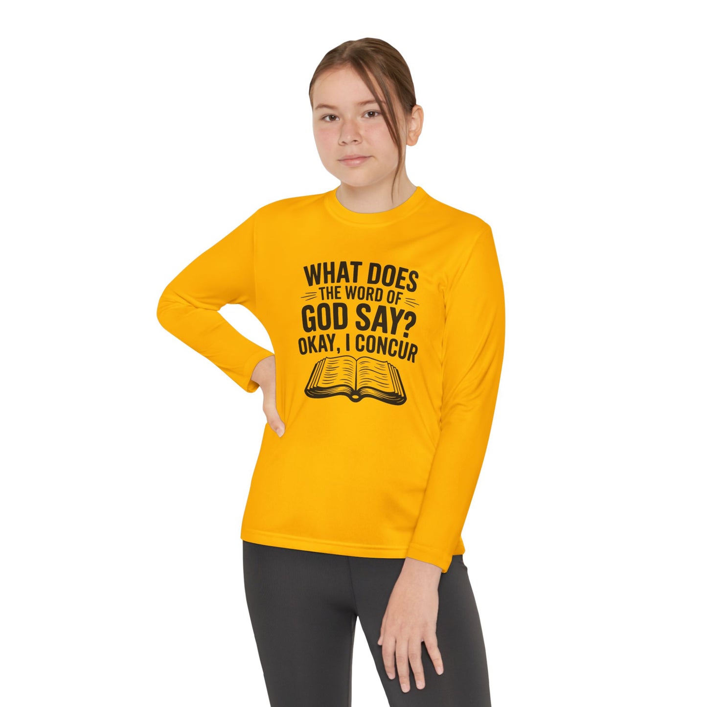 What Does the Word of God Say? Youth Long Sleeve Tee — Christian, Faith-Based