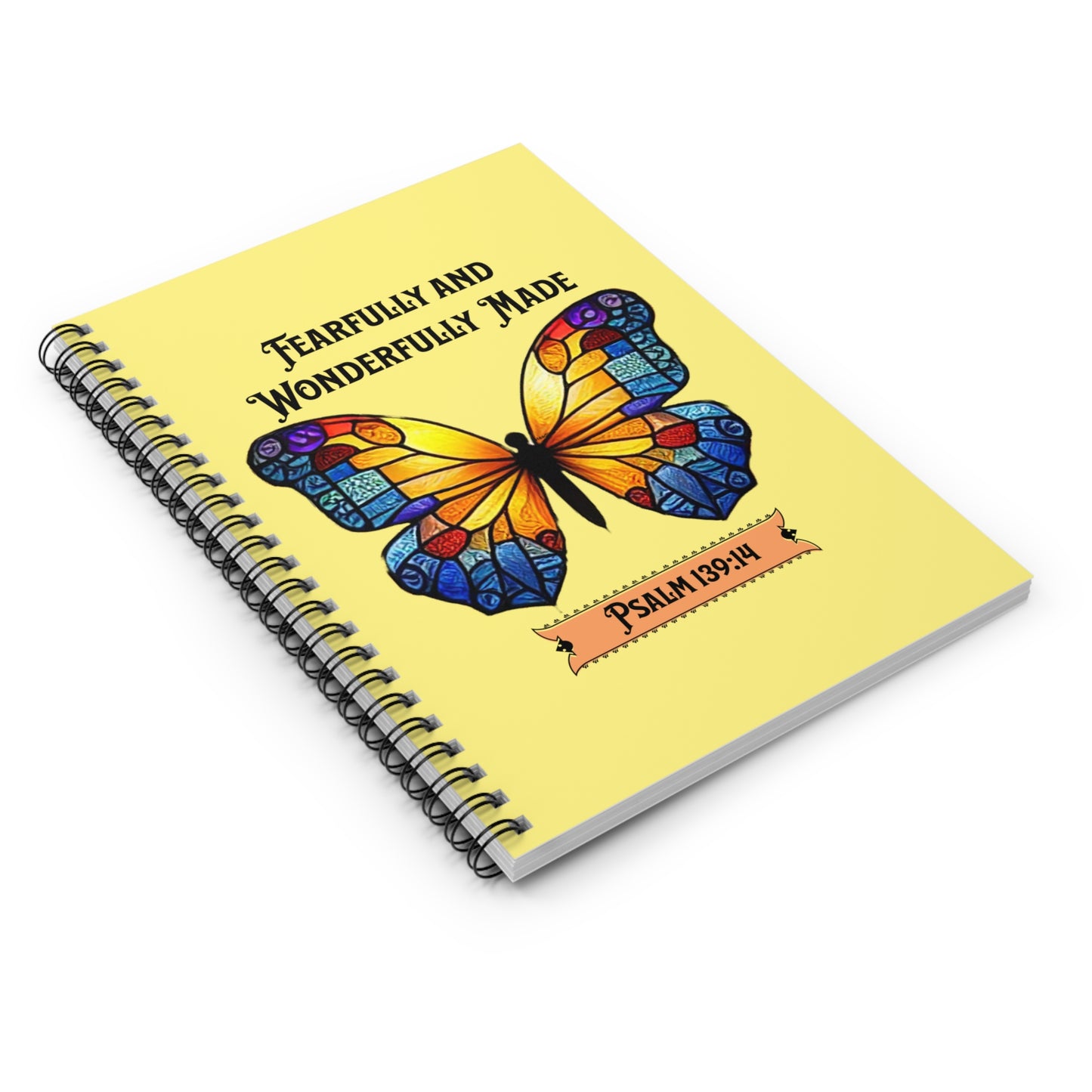 Fearfully and Wonderfully Made, Yellow/Blue Butterfly-Spiral Ruled Journal for Positivity & Gifts