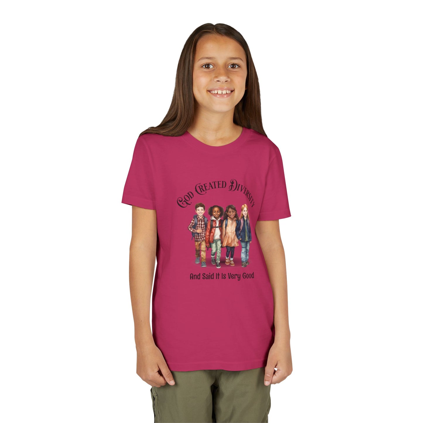 Youth Tee — "God Created Diversity and Said It Is Very Good" Kids Graphic Shirt, Faith-Based