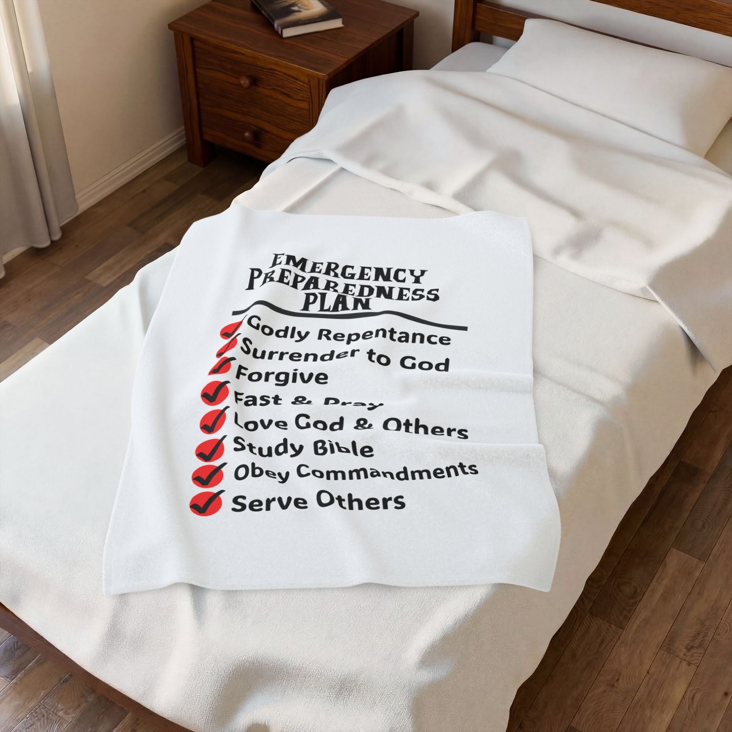 Velveteen Blanket - "Emergency Preparedness Plan" Christian Checklist, Faith-Based