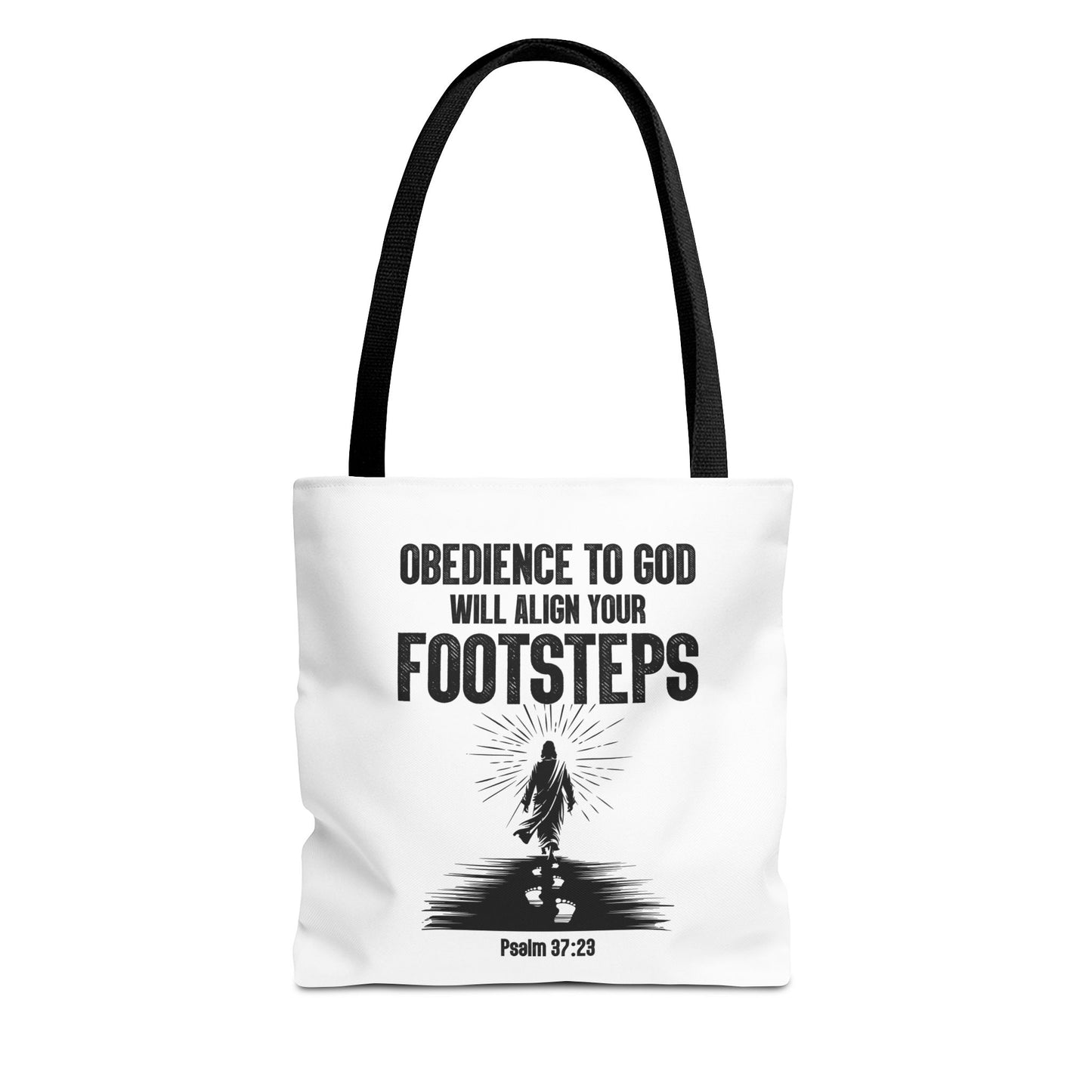 Obedience To God Will Align Footsteps, Christian Tote Bag, Inspirational, Bible Faith
