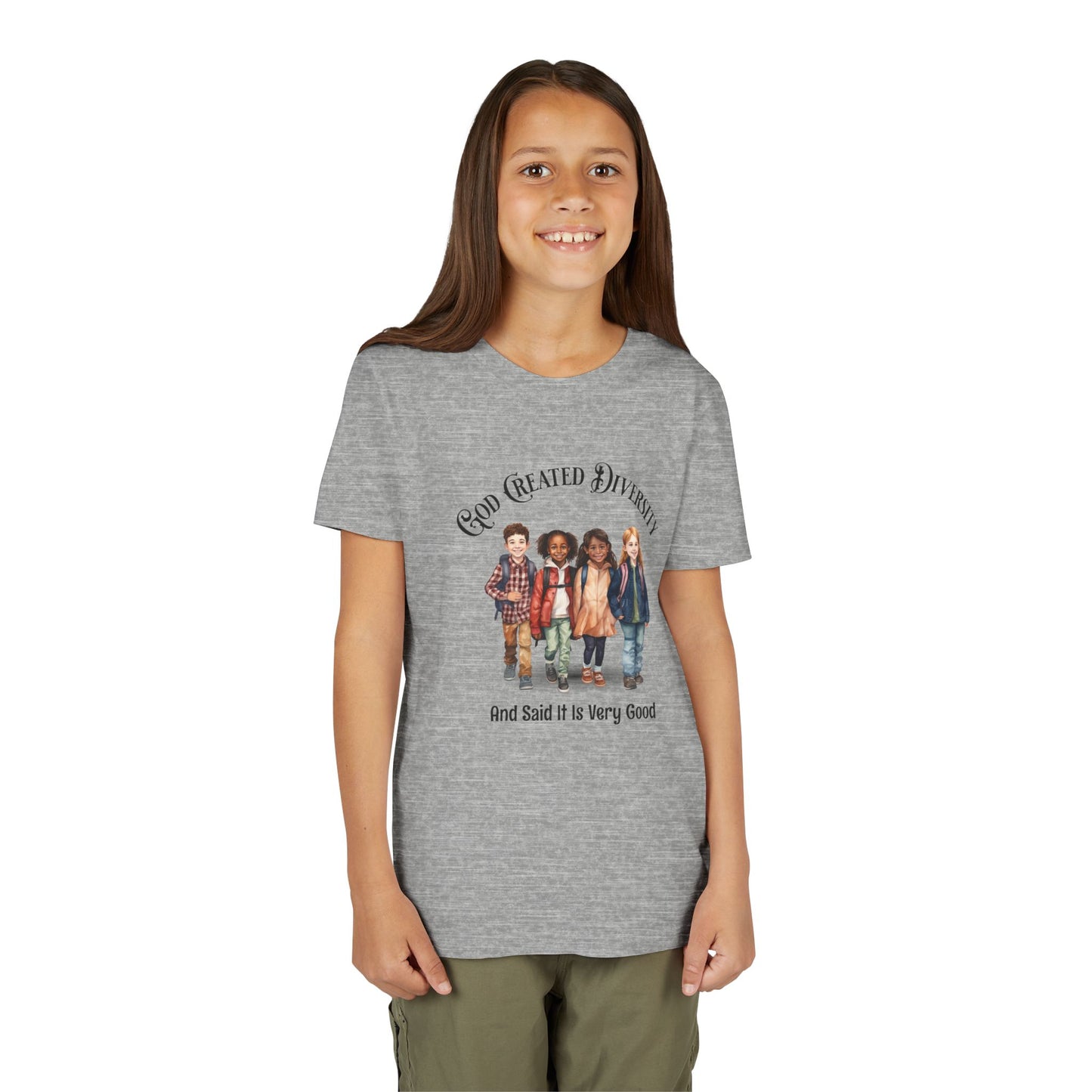 Youth Tee — "God Created Diversity and Said It Is Very Good" Kids Graphic Shirt, Faith-Based