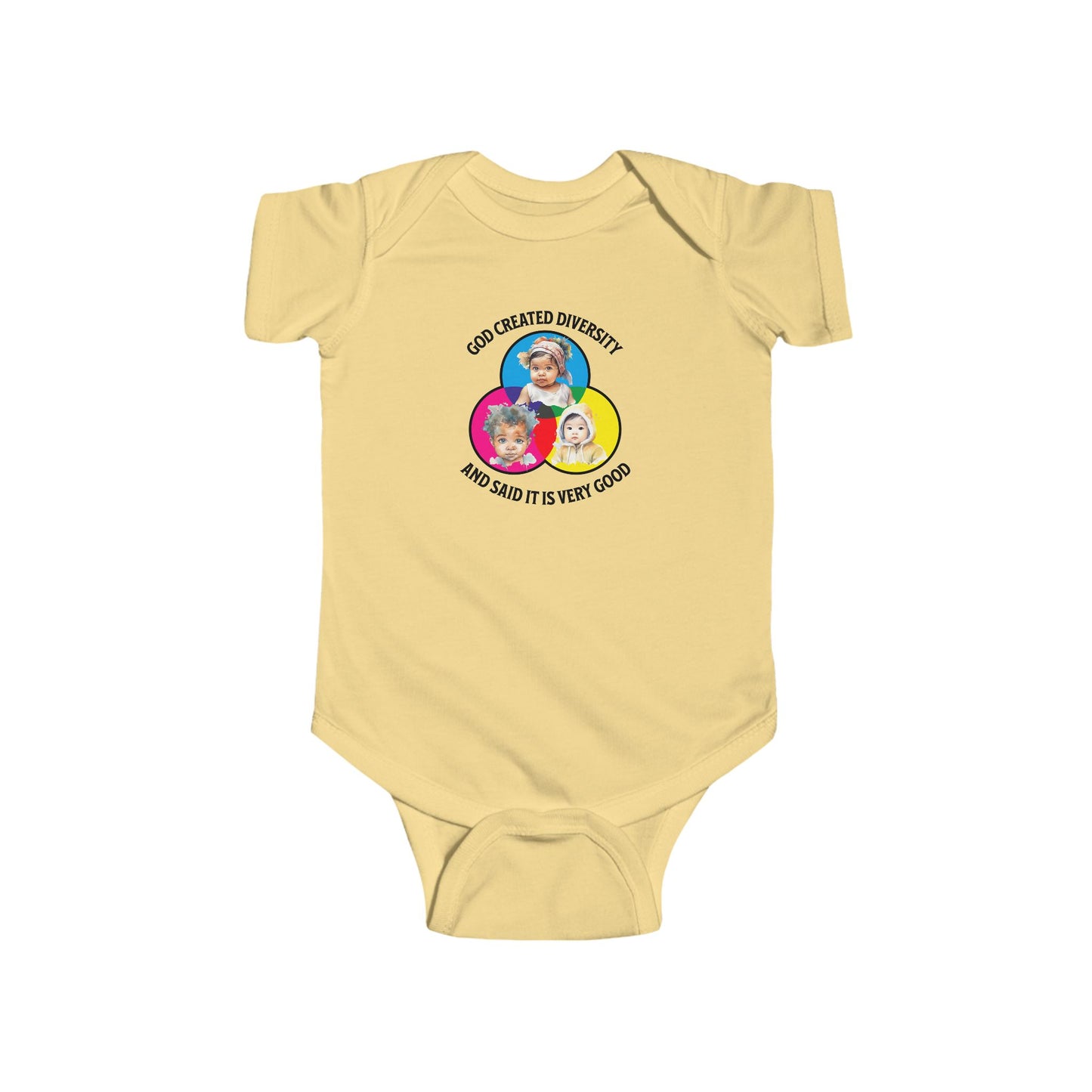 God Created Diversity, Baby Onesie, Faith-Based, Circle Baby Faces