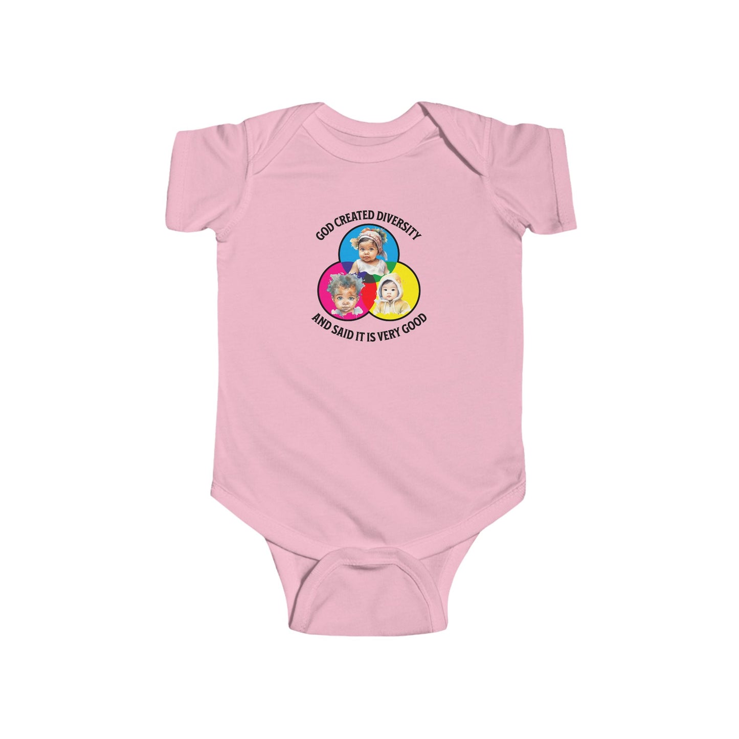 God Created Diversity, Baby Onesie, Faith-Based, Circle Baby Faces