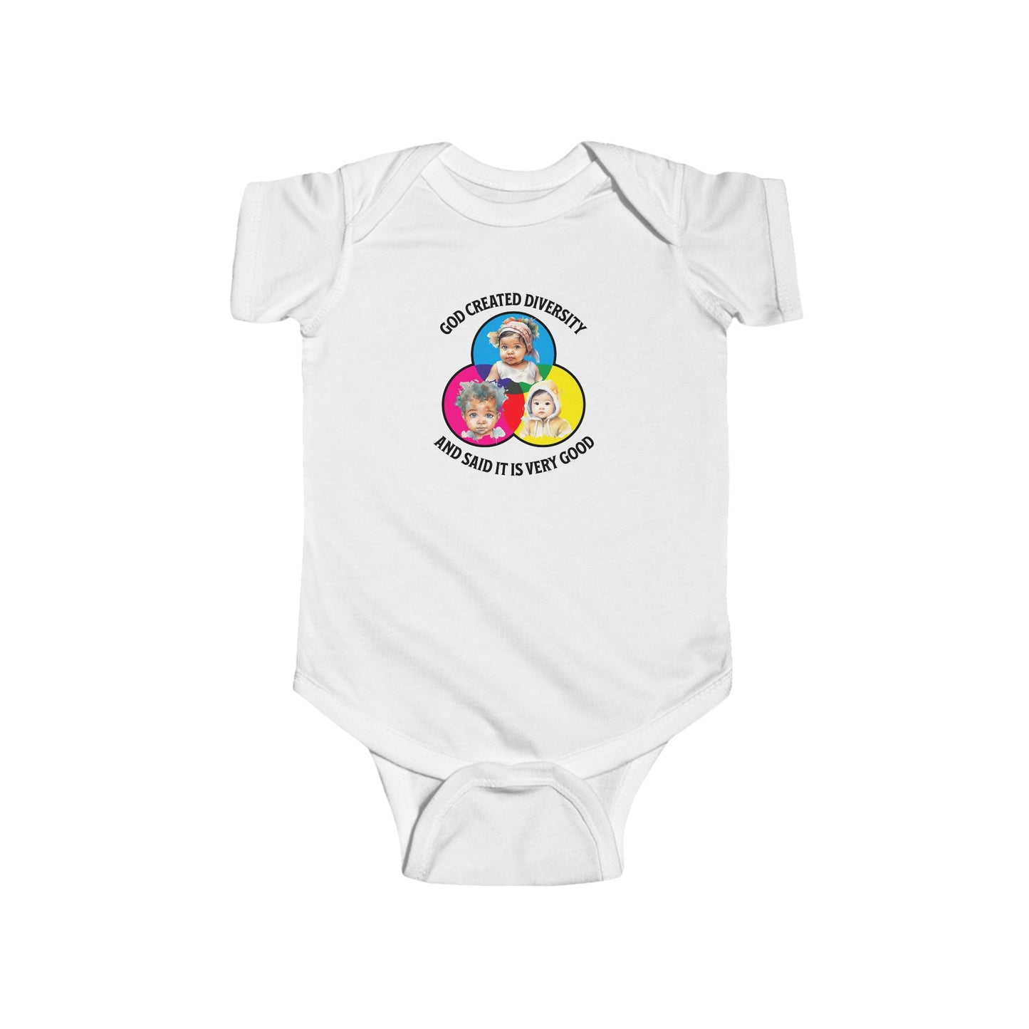 God Created Diversity, Baby Onesie, Faith-Based, Circle Baby Faces