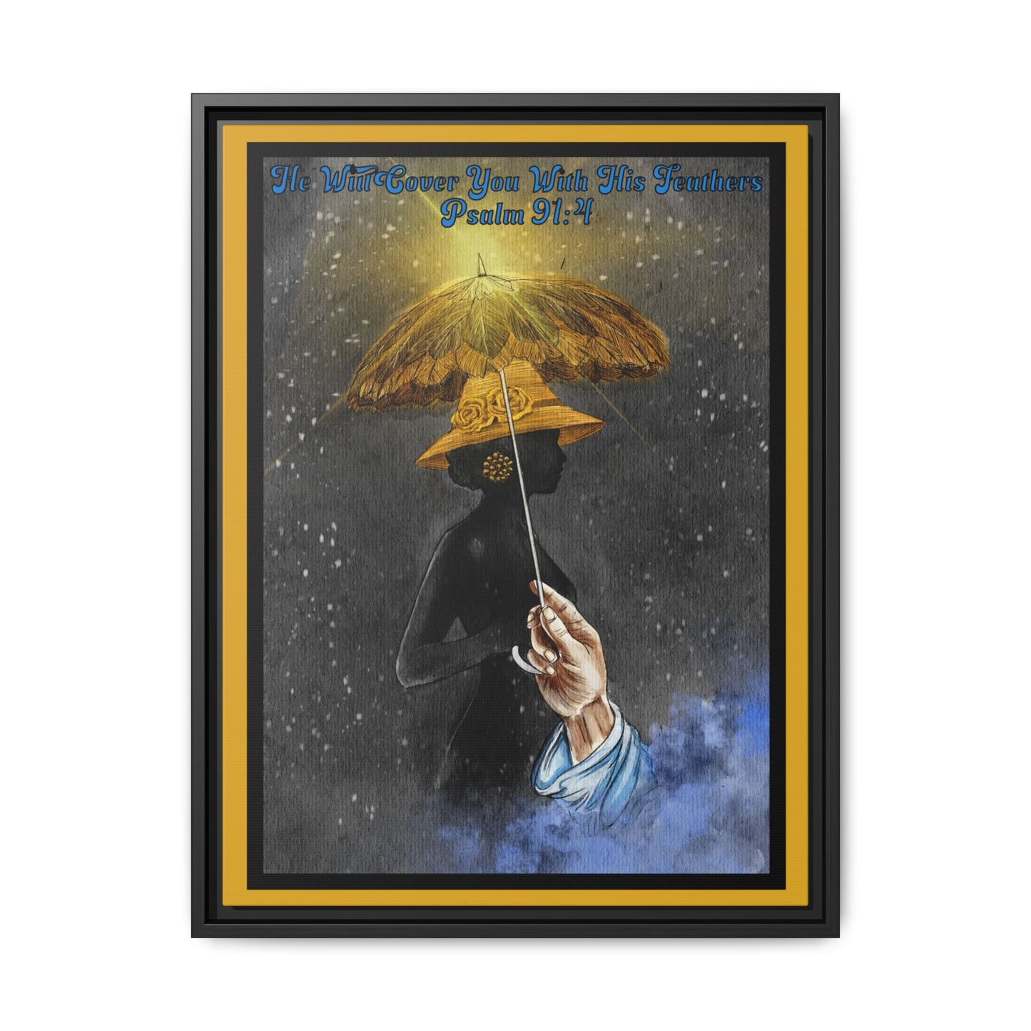 Framed Matte Canvas – Psalm 91:4, He will Cover You With His Feathers, Wall Art, Faith-Based