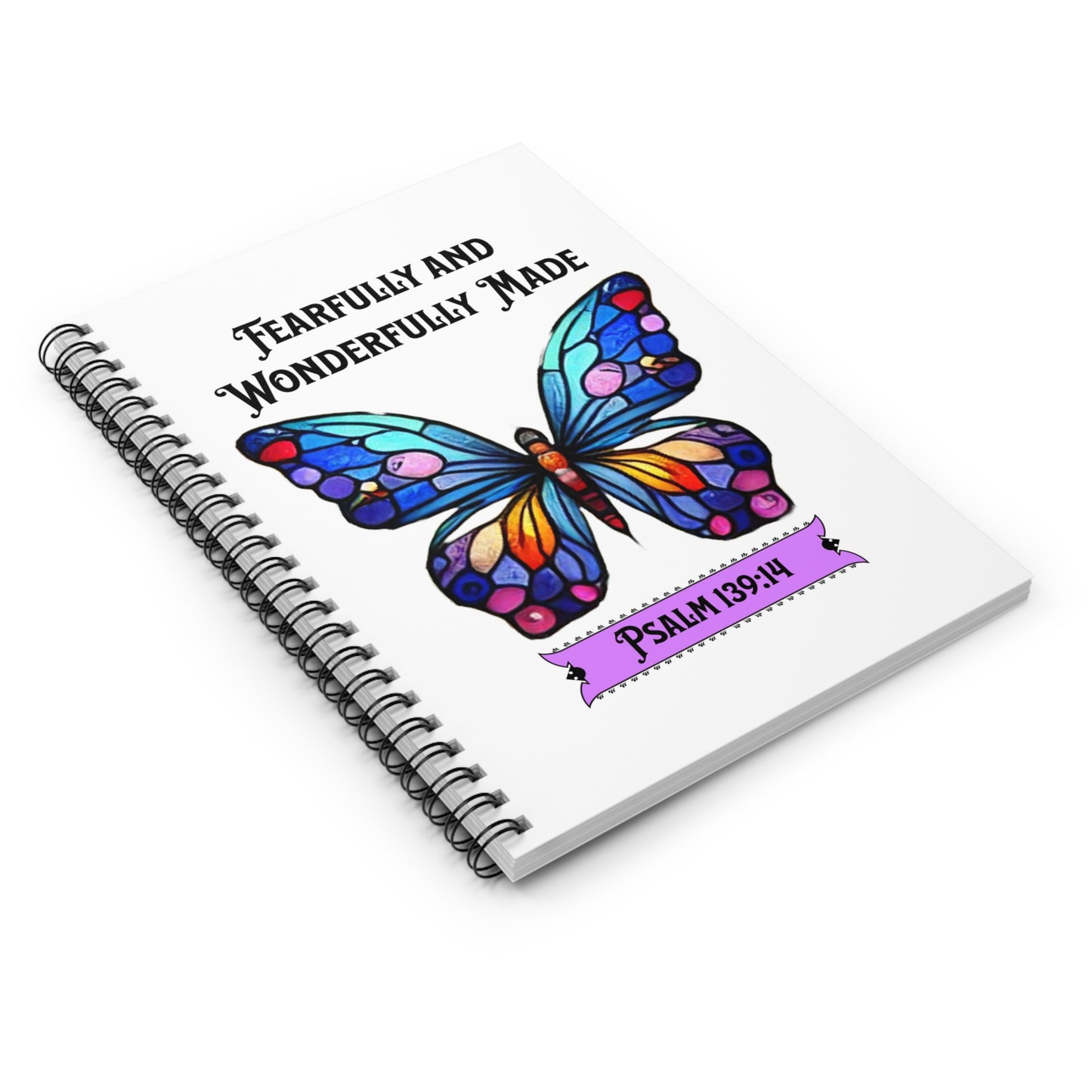 Fearfully and Wonderfully Made Purple/Blue Butterfly-Spiral Ruled Journal for Positivity & Gifts
