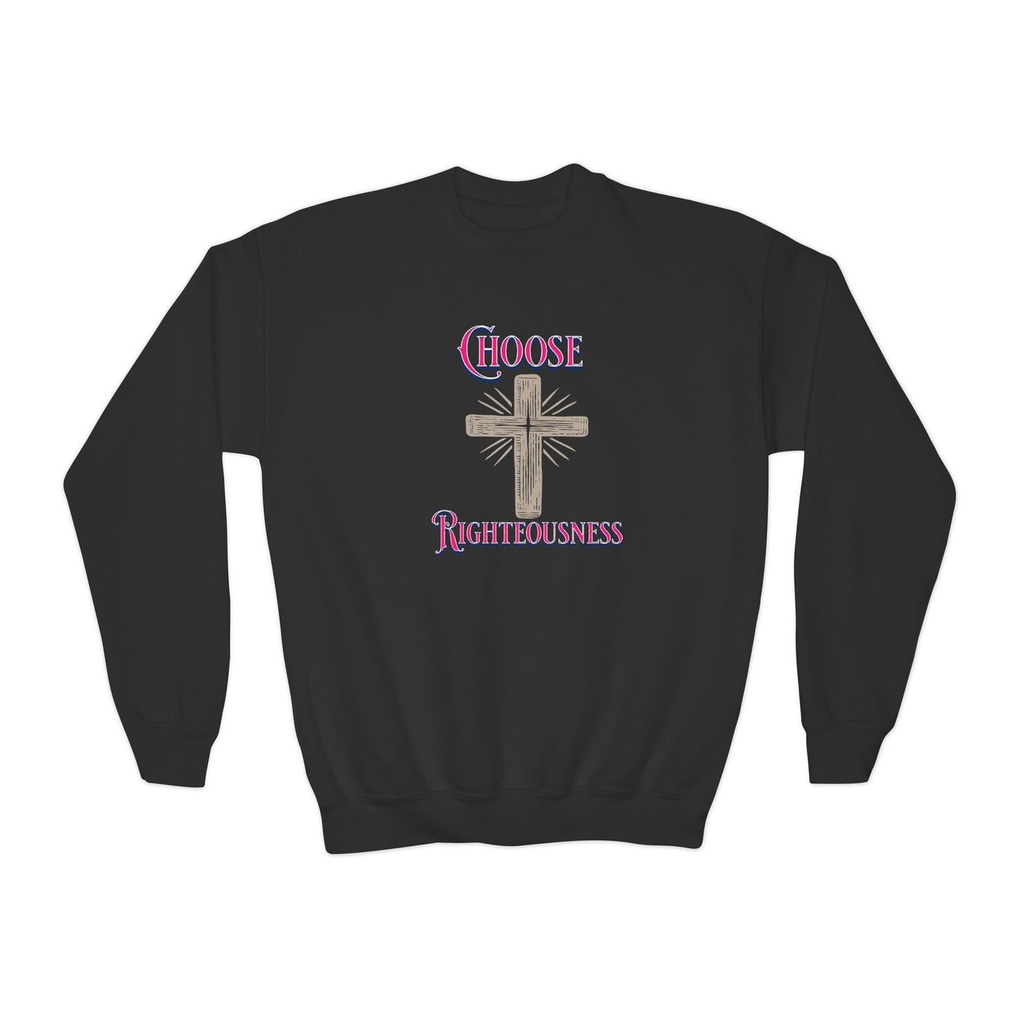 Choose Righteousness, Youth Crewneck Sweatshirt – Inspirational Christian Quote Graphic