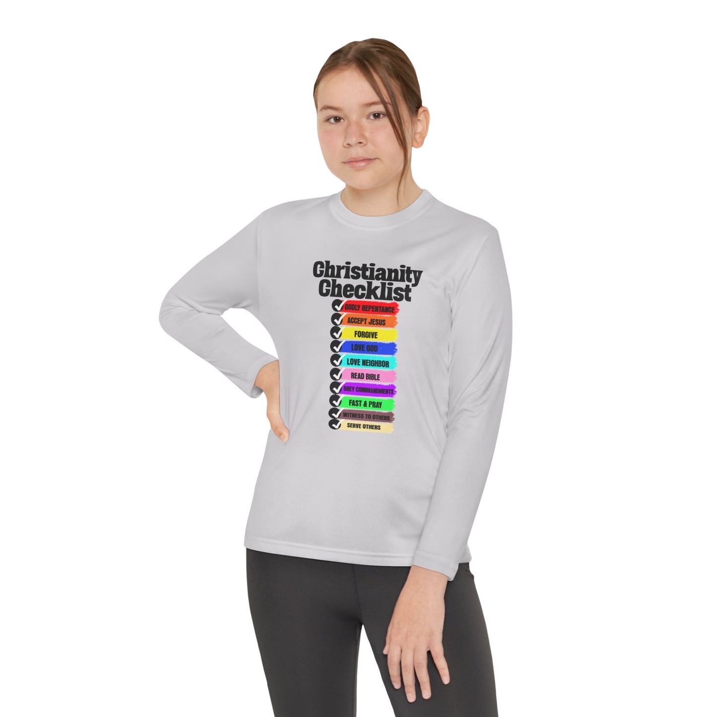 Christianity Checklist, Youth Long Sleeve Tee — Christian, Faith-Based