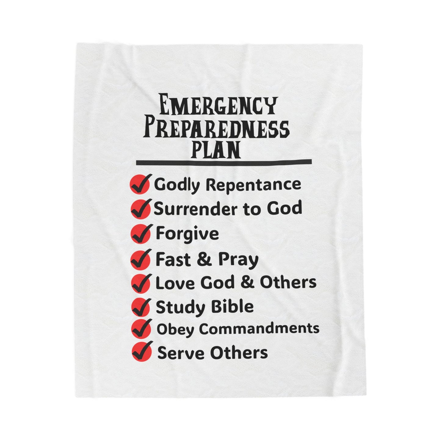 Velveteen Blanket - "Emergency Preparedness Plan" Christian Checklist, Faith-Based