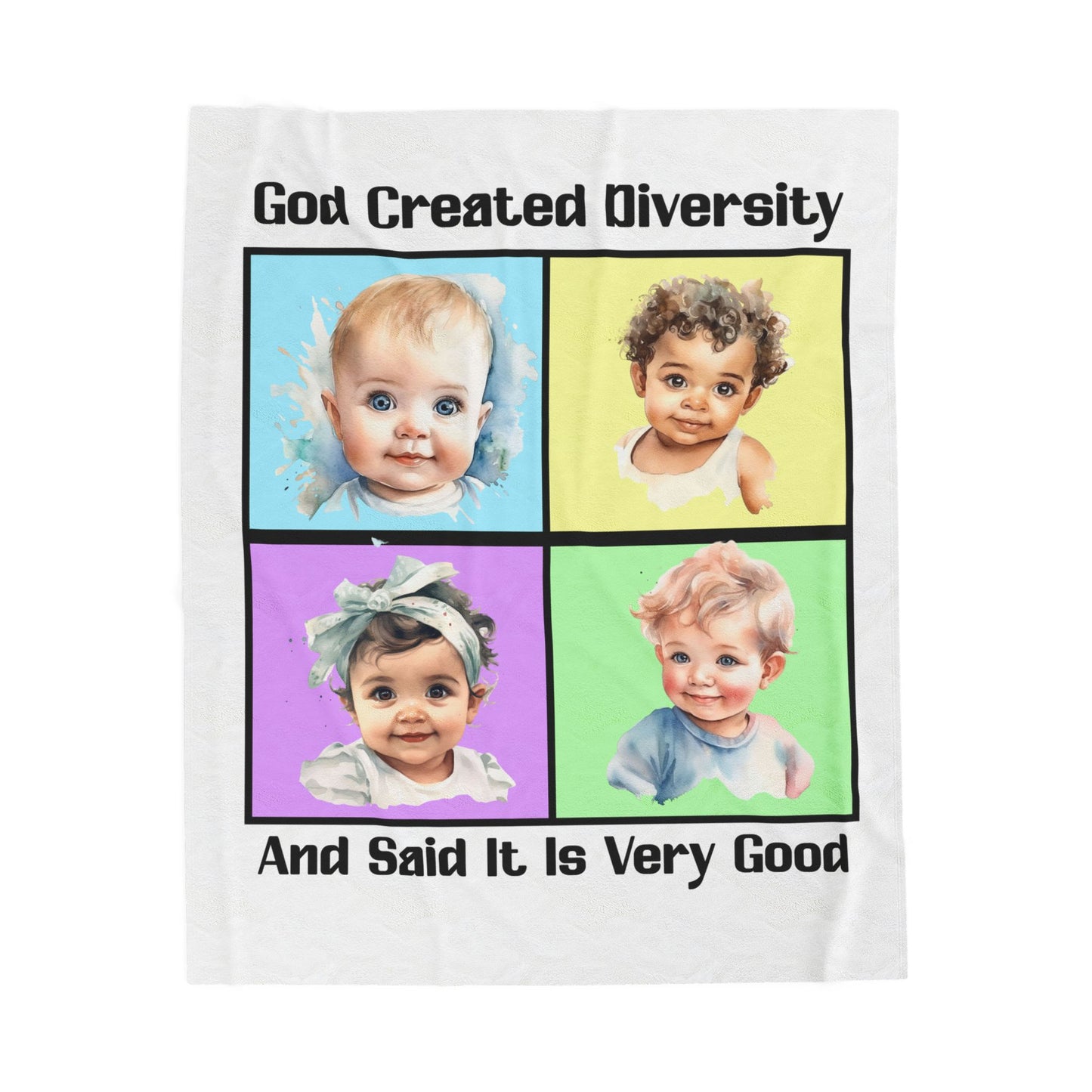 Velveteen Plush Blanket — "God Created Diversity" Mosaic Portrait Throw