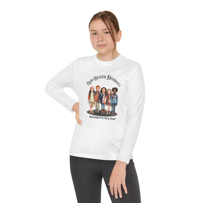 Youth Long Sleeve Tee — "God Created Diversity" Graphic Kids Shirt, Christian, Faith-Based