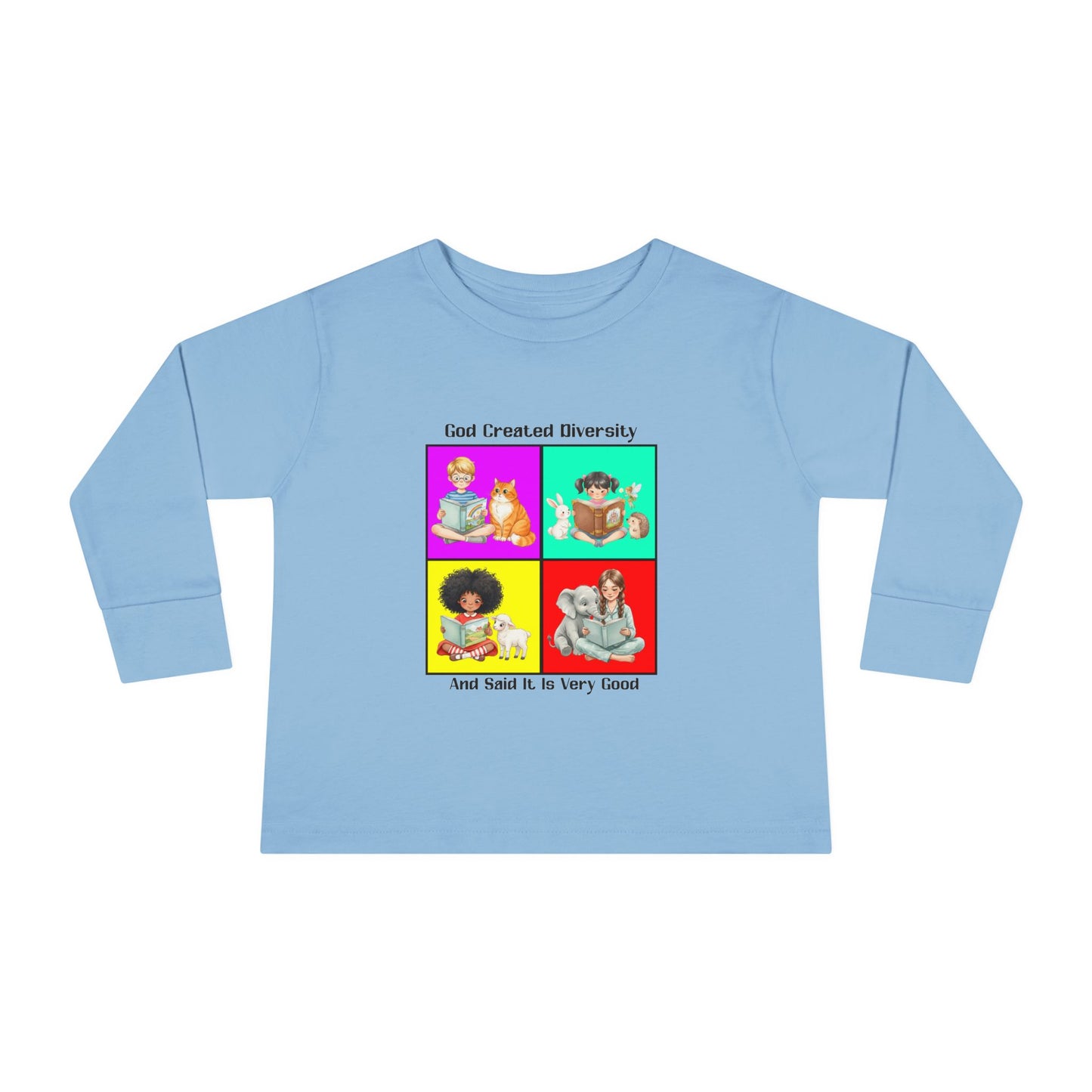 Toddler Long Sleeve Tee — "God Created Diversity" Kids Graphic Shirt, Faith-Based