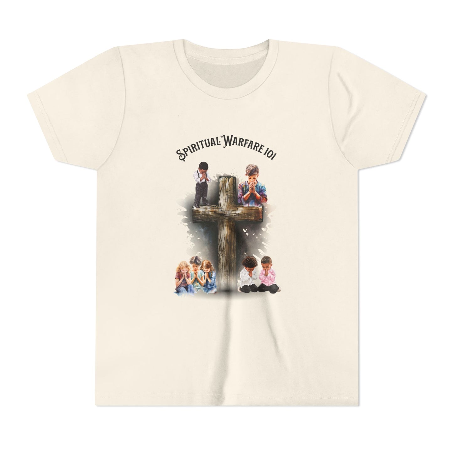 Youth Tee — "Spiritual Warfare 101" Cross Prayer Kids Christian Shirt