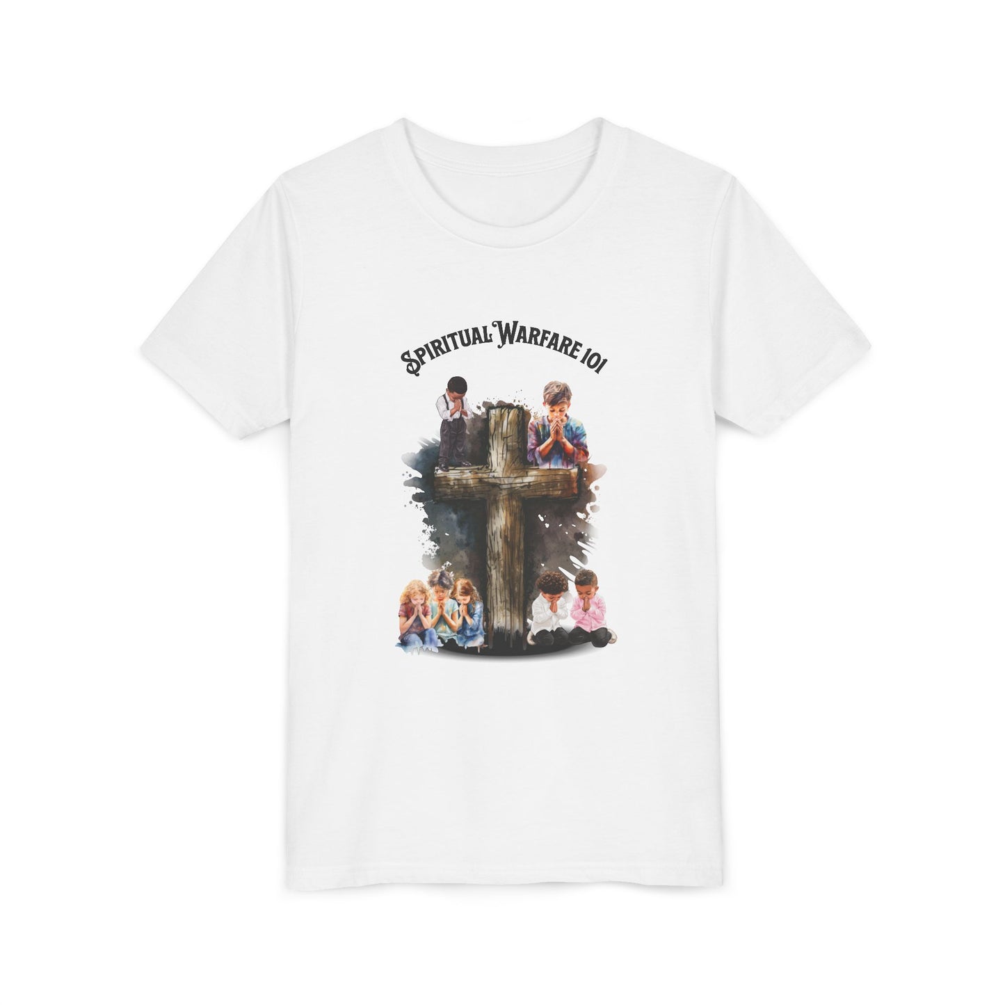 Youth Tee — "Spiritual Warfare 101" Cross Prayer Kids Christian Shirt