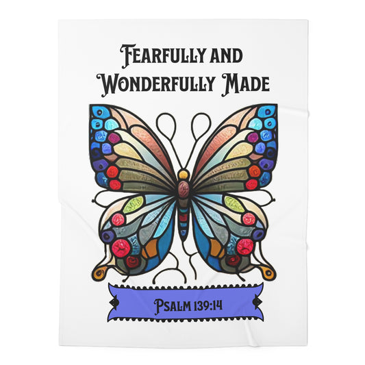Baby Swaddle Blanket – 'Fearfully and Wonderfully Made' Butterfly Psalm 139:14