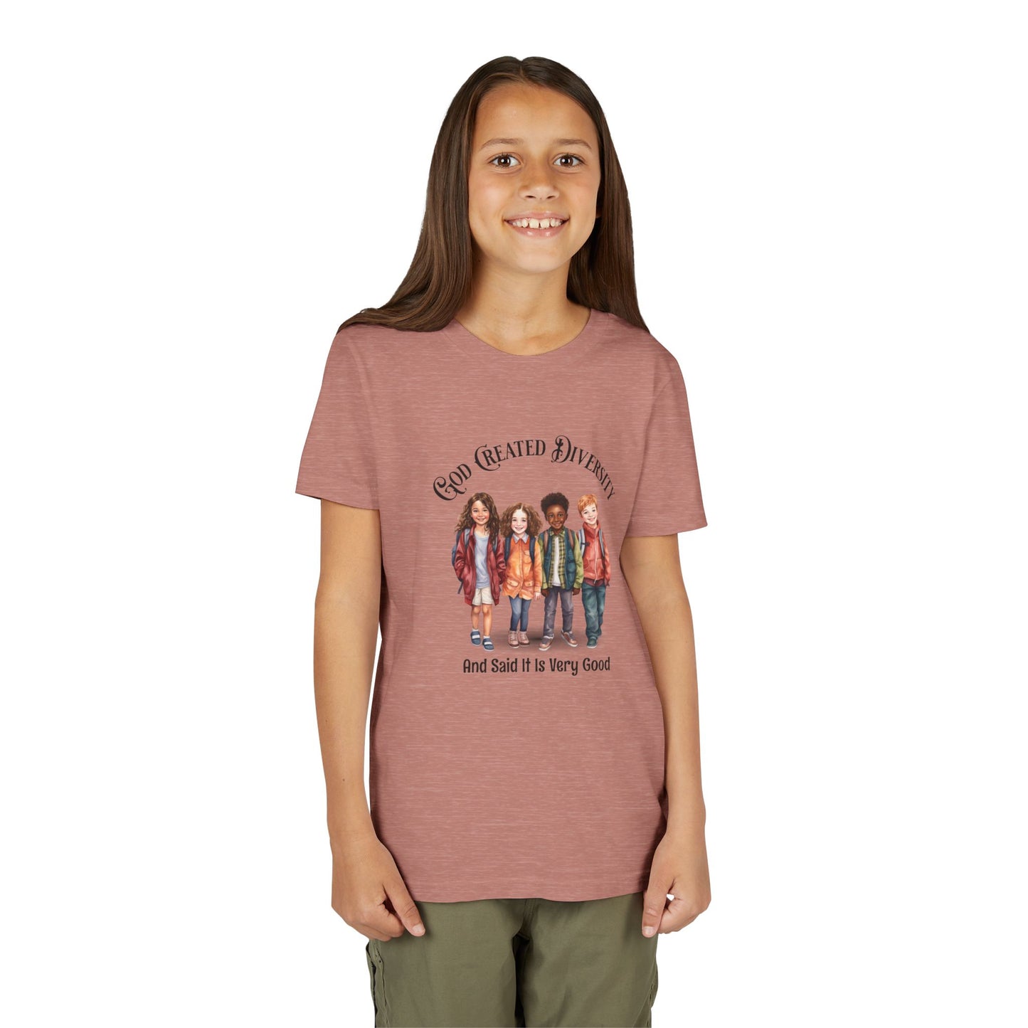 Youth Tee — "God Created Diversity and Said It Is Very Good" Kids Graphic Shirt, Faith-Based