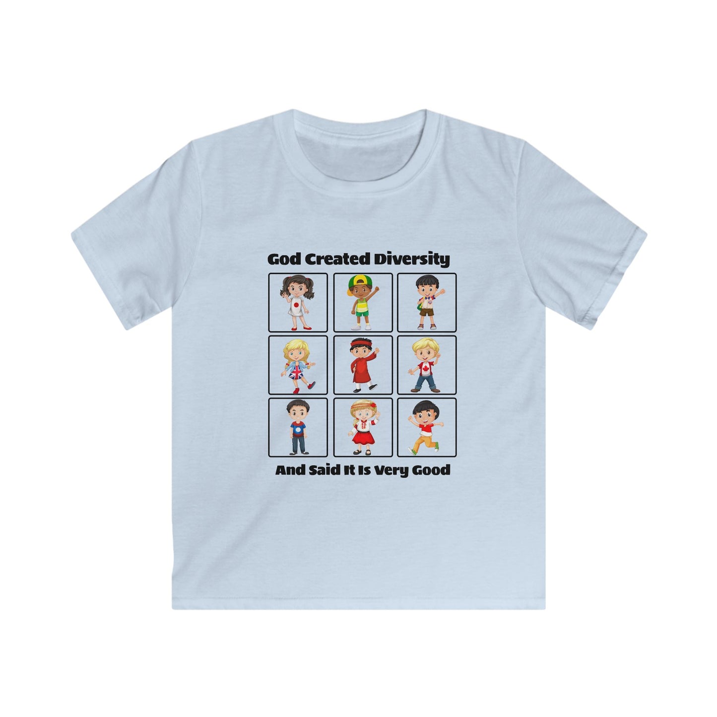 Kids Tee — "God Created Diversity" Cute Multicultural Children Graphic Shirt, Christian, Faith-Based