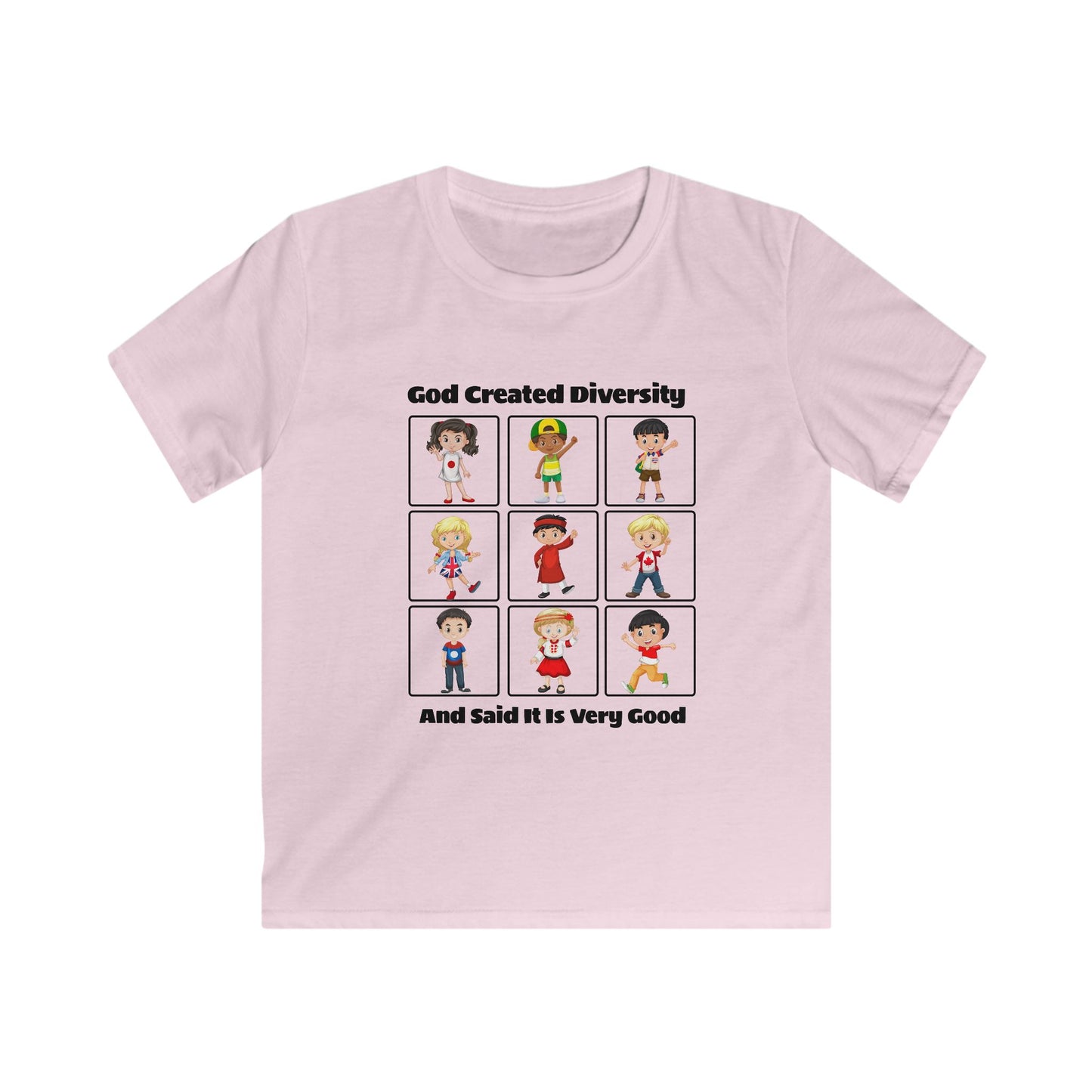 Kids Tee — "God Created Diversity" Cute Multicultural Children Graphic Shirt, Christian, Faith-Based