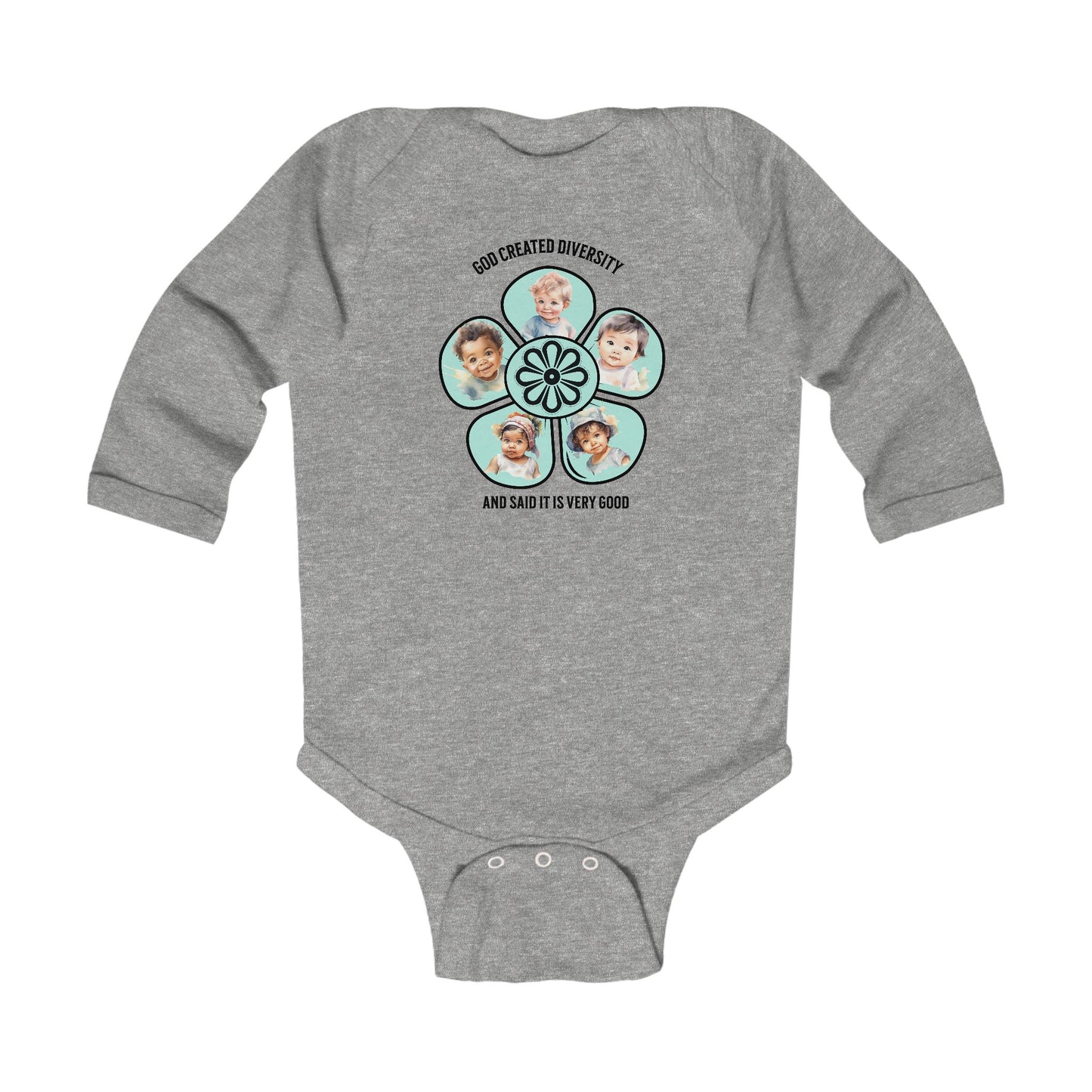 Infant Long Sleeve Onesie, God Created Diversity, Christian, Faith-Based