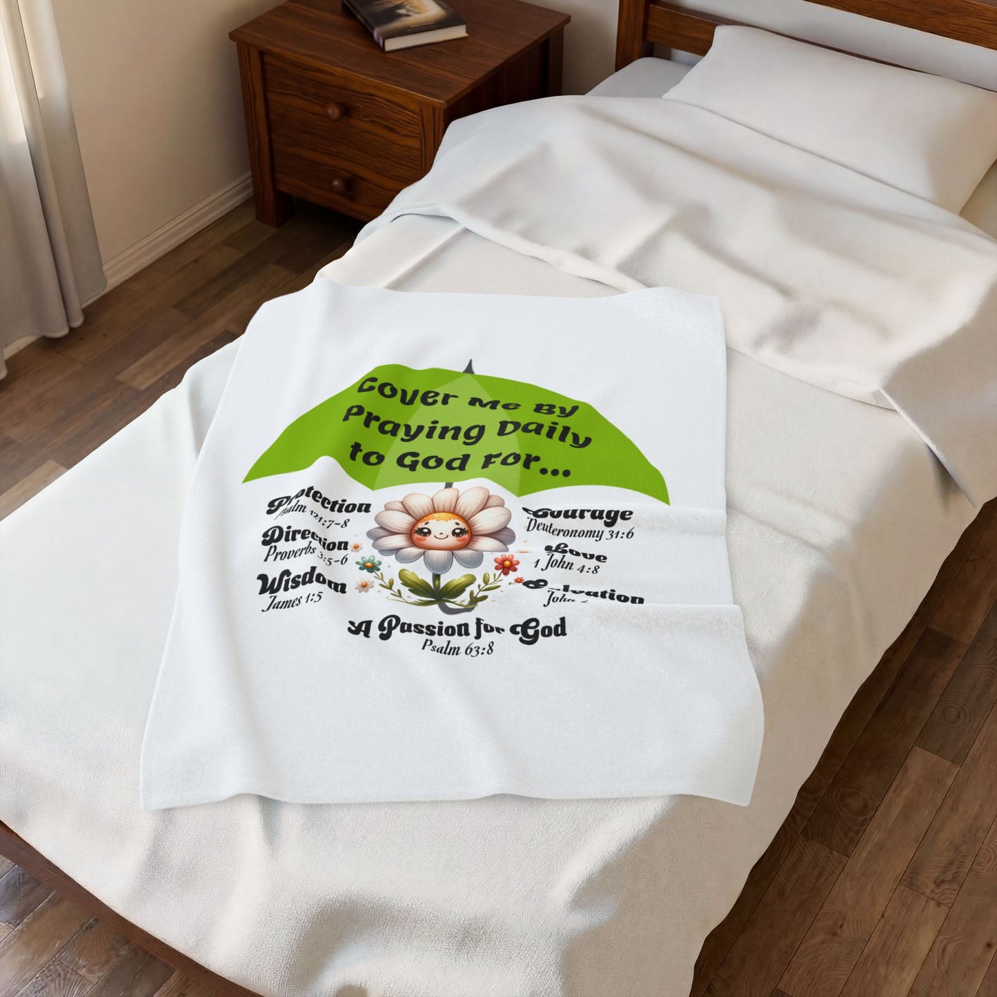 Velveteen Plush Blanket — "Cover Me By Praying Daily to God For" Christian Prayer Throw