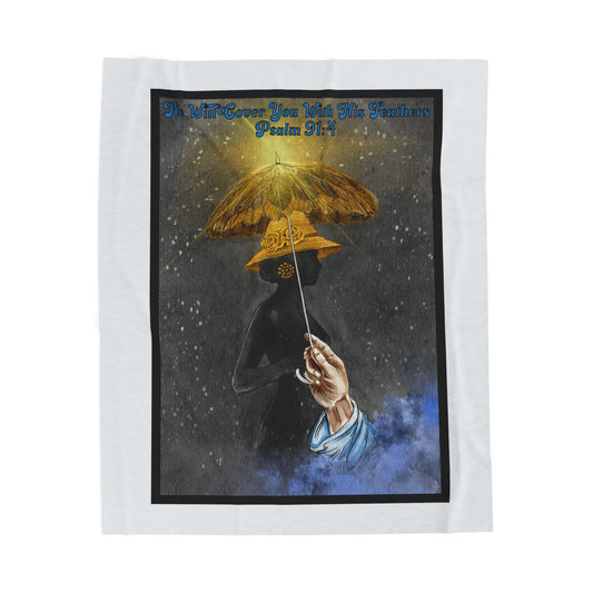 Inspirational Psalm 91 Velveteen Plush Blanket — God’s Protection Umbrella Design