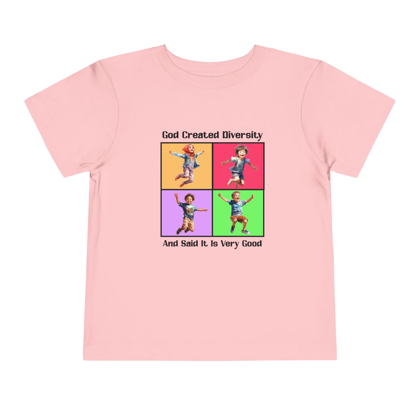 Toddler Short Sleeve Tee, Christian, Faith-Based, Diversity Design, Happy Kids