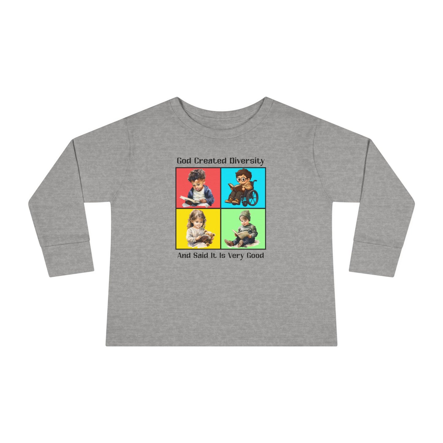 Toddler Long Sleeve Tee — "God Created Diversity" Kids Graphic Shirt, Faith-Based