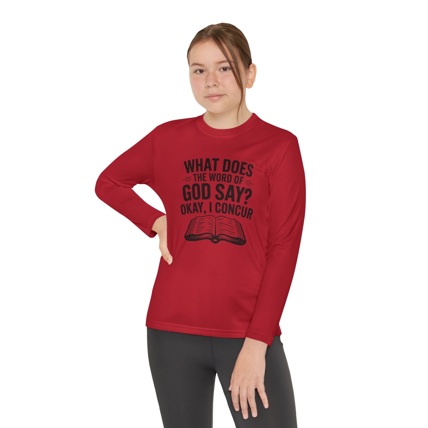 What Does the Word of God Say? Youth Long Sleeve Tee — Christian, Faith-Based