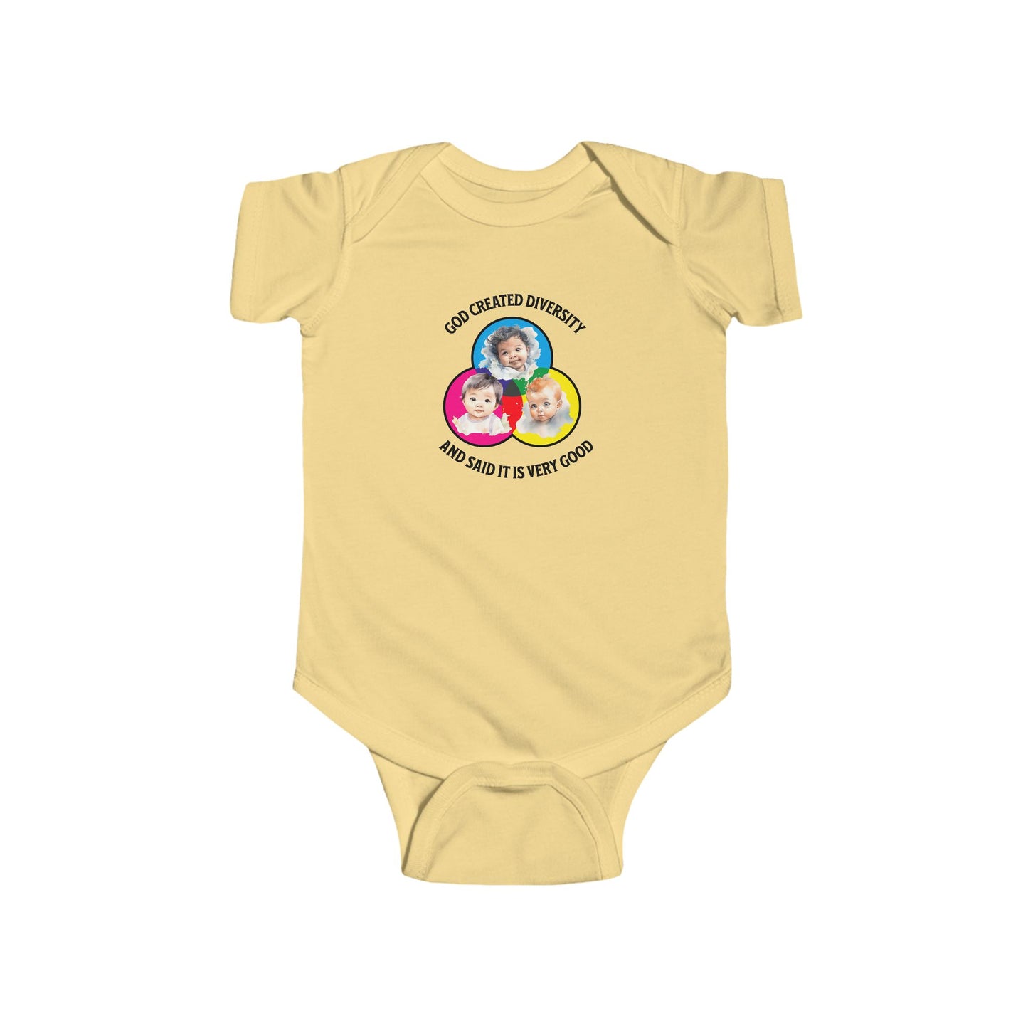 God Created Diversity, Baby Onesie, Faith-Based, Circle Baby Faces