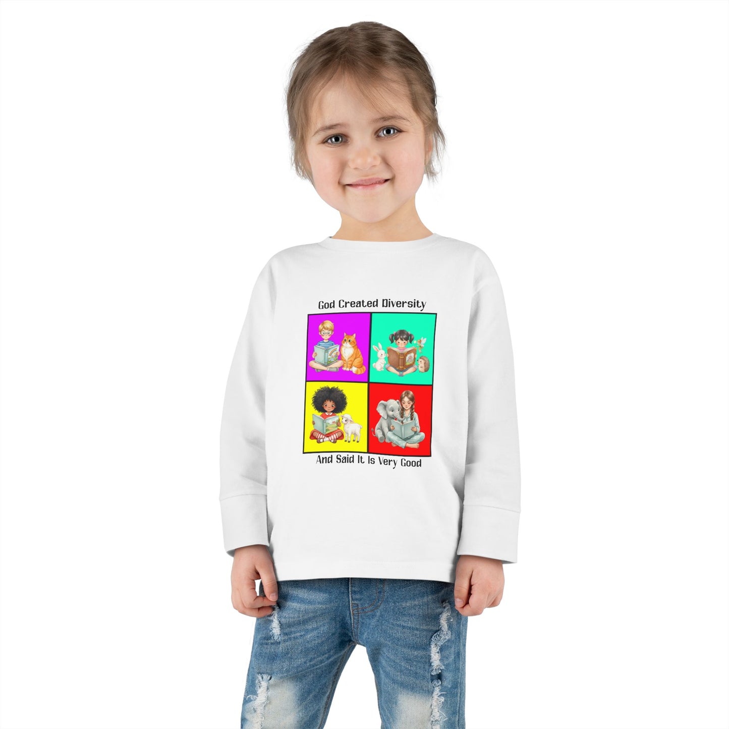 Toddler Long Sleeve Tee — "God Created Diversity" Kids Graphic Shirt, Faith-Based