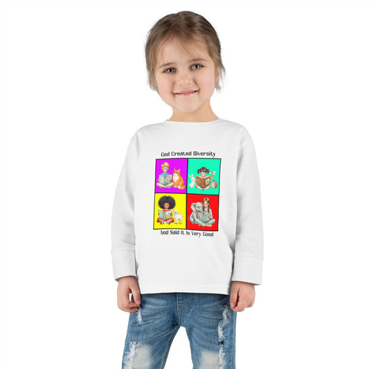Toddler Long Sleeve Tee — "God Created Diversity" Kids Graphic Shirt, Faith-Based