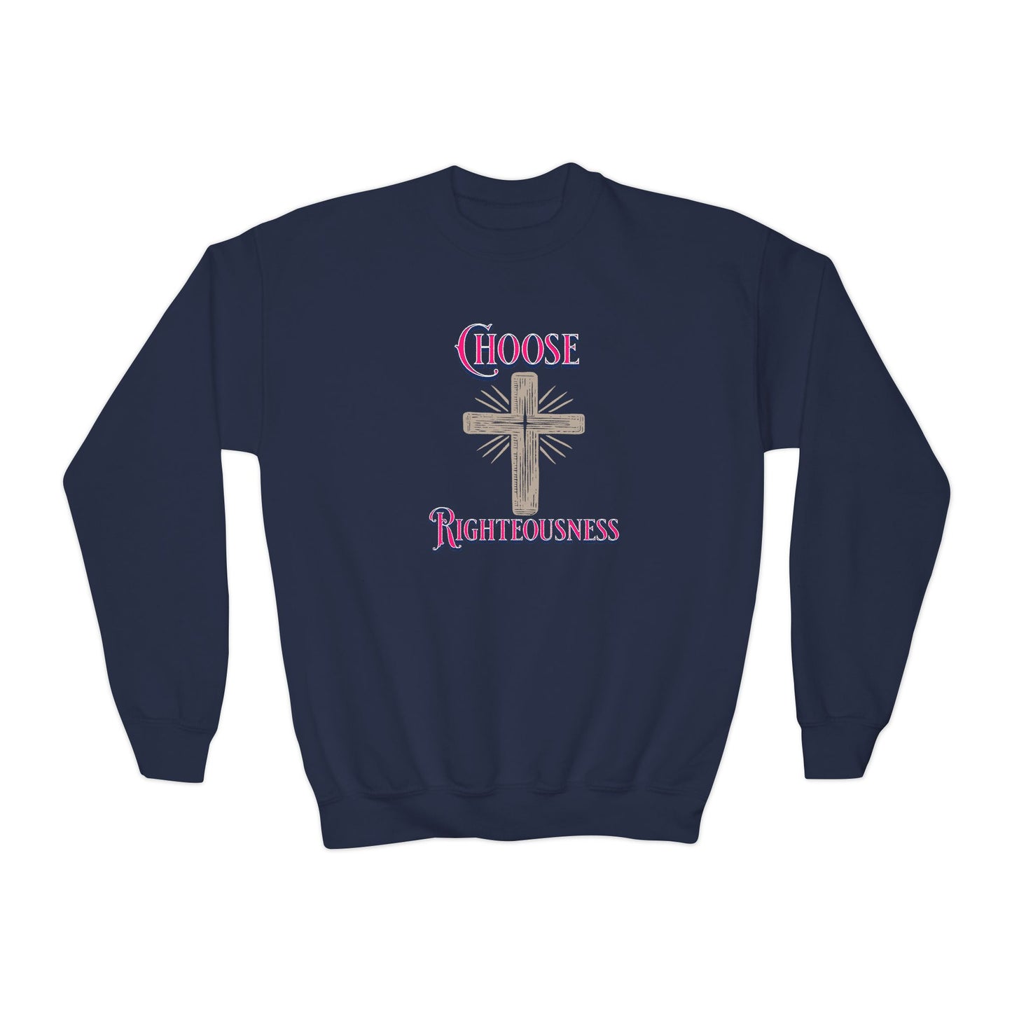 Choose Righteousness, Youth Crewneck Sweatshirt – Inspirational Christian Quote Graphic
