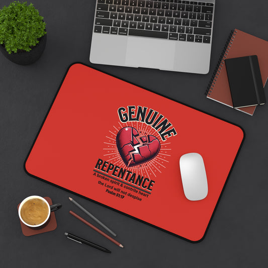 'Genuine Repentance' Christian Desk Mat with Psalm 51:17 Inspirational Design