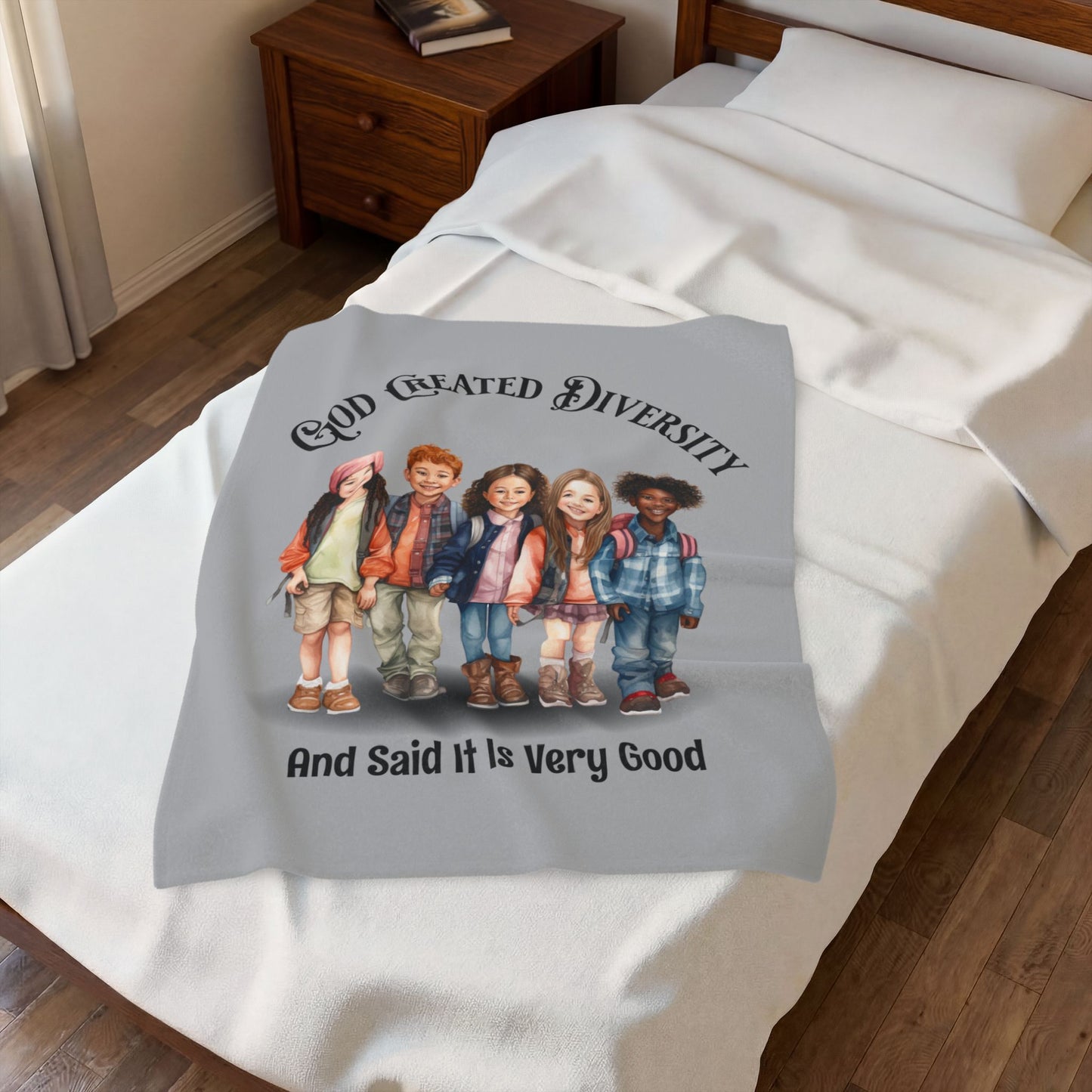 Velveteen Plush Blanket — "God Created Diversity" Mosaic Portrait Throw