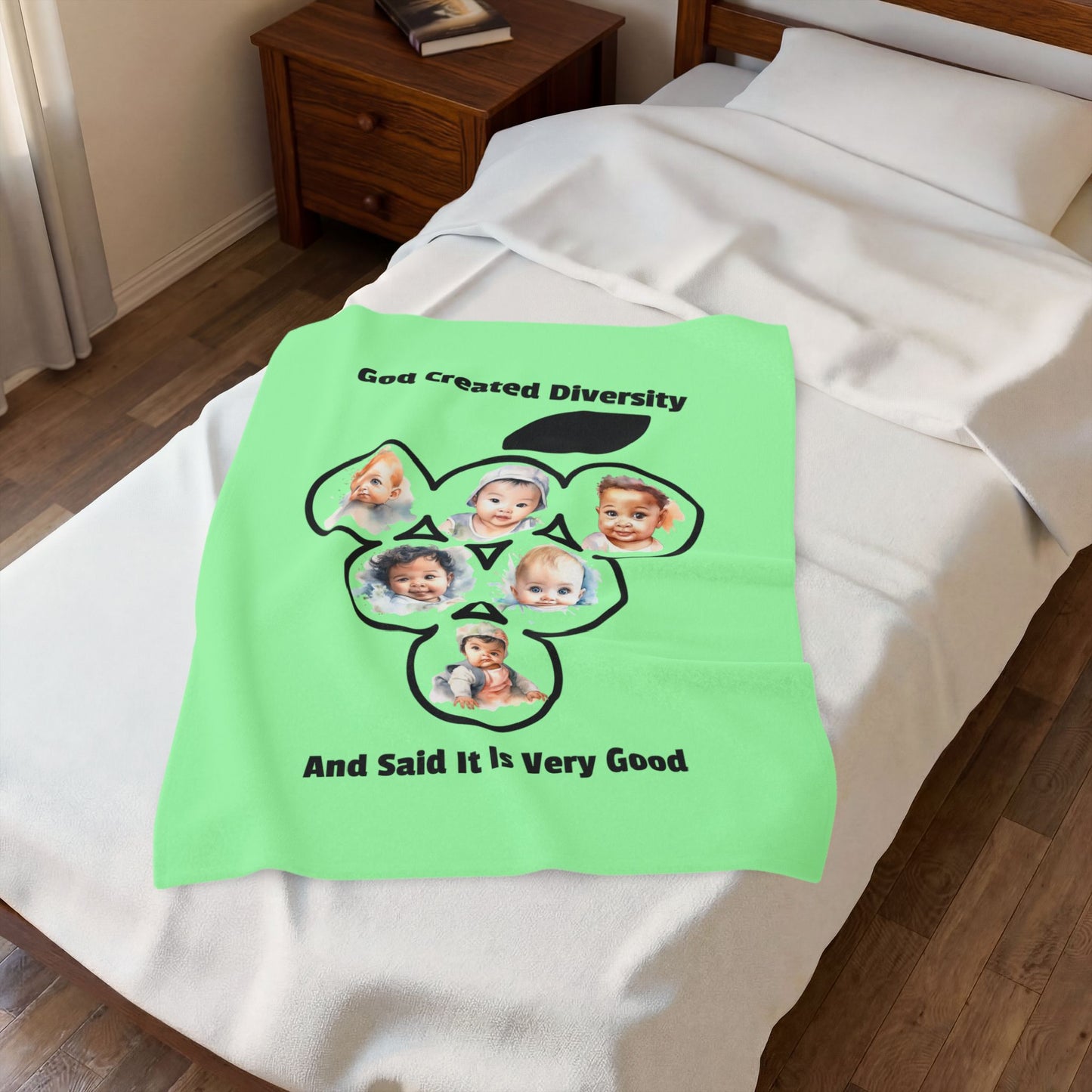 Velveteen Plush Blanket — "God Created Diversity And Said It Is Very Good", Faith-Based