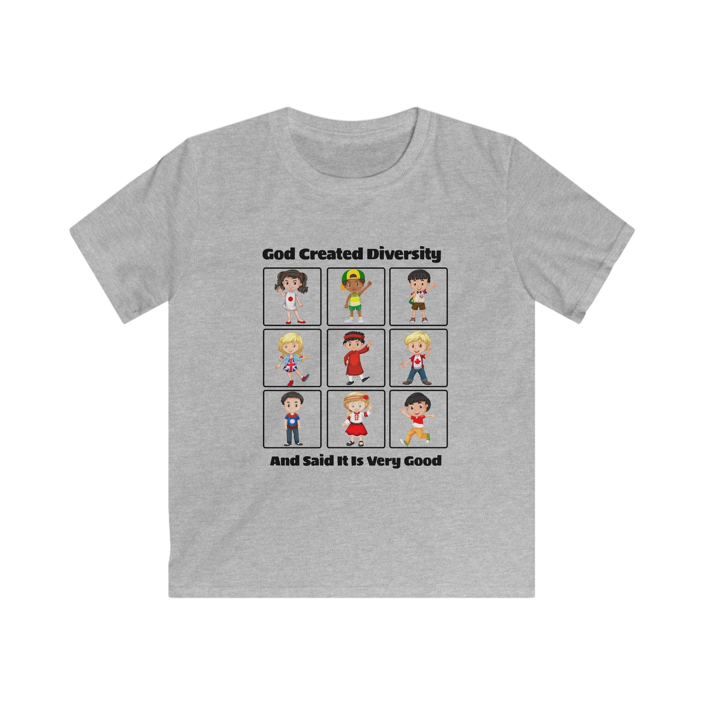 Kids Tee — "God Created Diversity" Cute Multicultural Children Graphic Shirt, Christian, Faith-Based