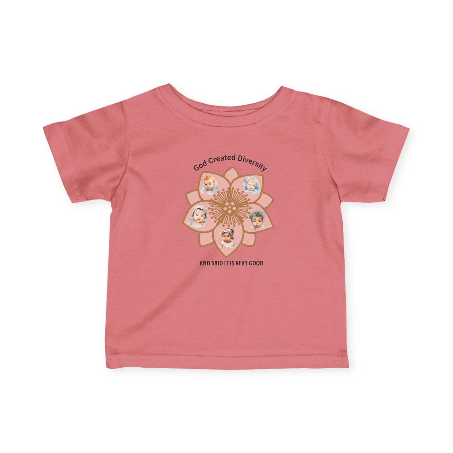 Infant Tee — "God Created Diversity and Said It Is Very Good" Floral Baby Shirt, Christian, Faith-Based