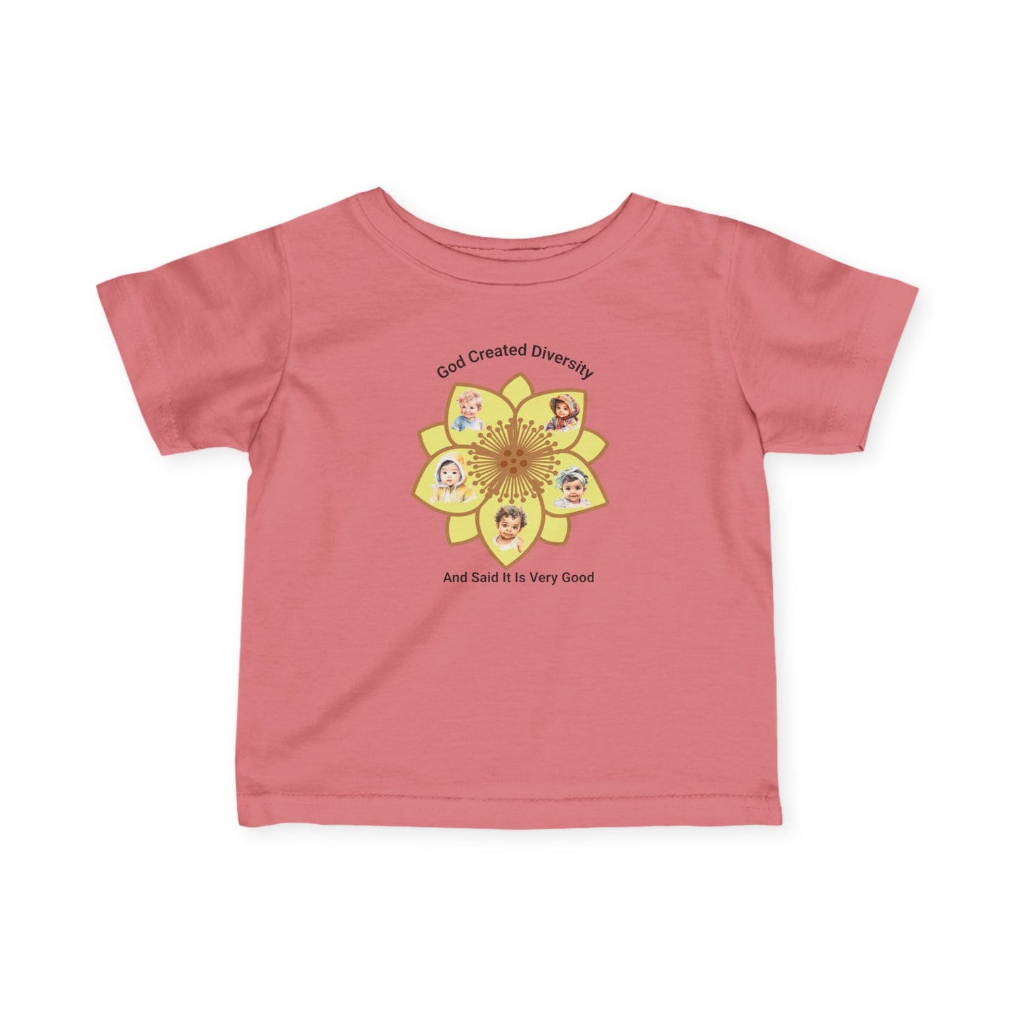 Infant Tee — "God Created Diversity and Said It Is Very Good" Floral Design, Christian, Faith-Based