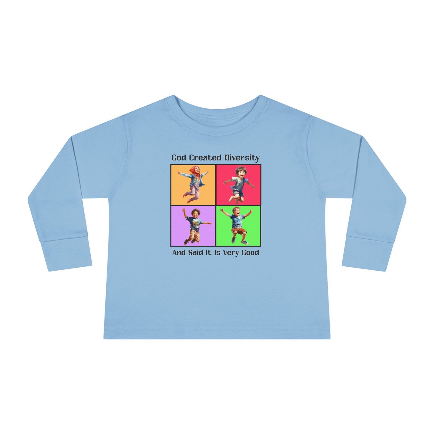 Toddler Long Sleeve Tee — "God Created Diversity" Kids Graphic Shirt, Faith-Based