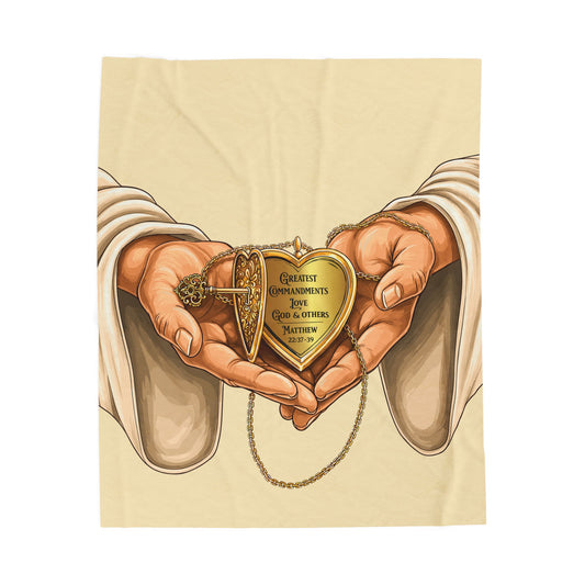 Greatest Commandments-Love God & Others (Color) Velveteen Plush Blanket-Faith Throw