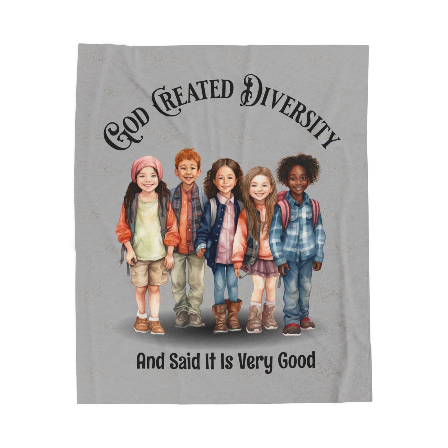 Velveteen Plush Blanket — "God Created Diversity" Mosaic Portrait Throw