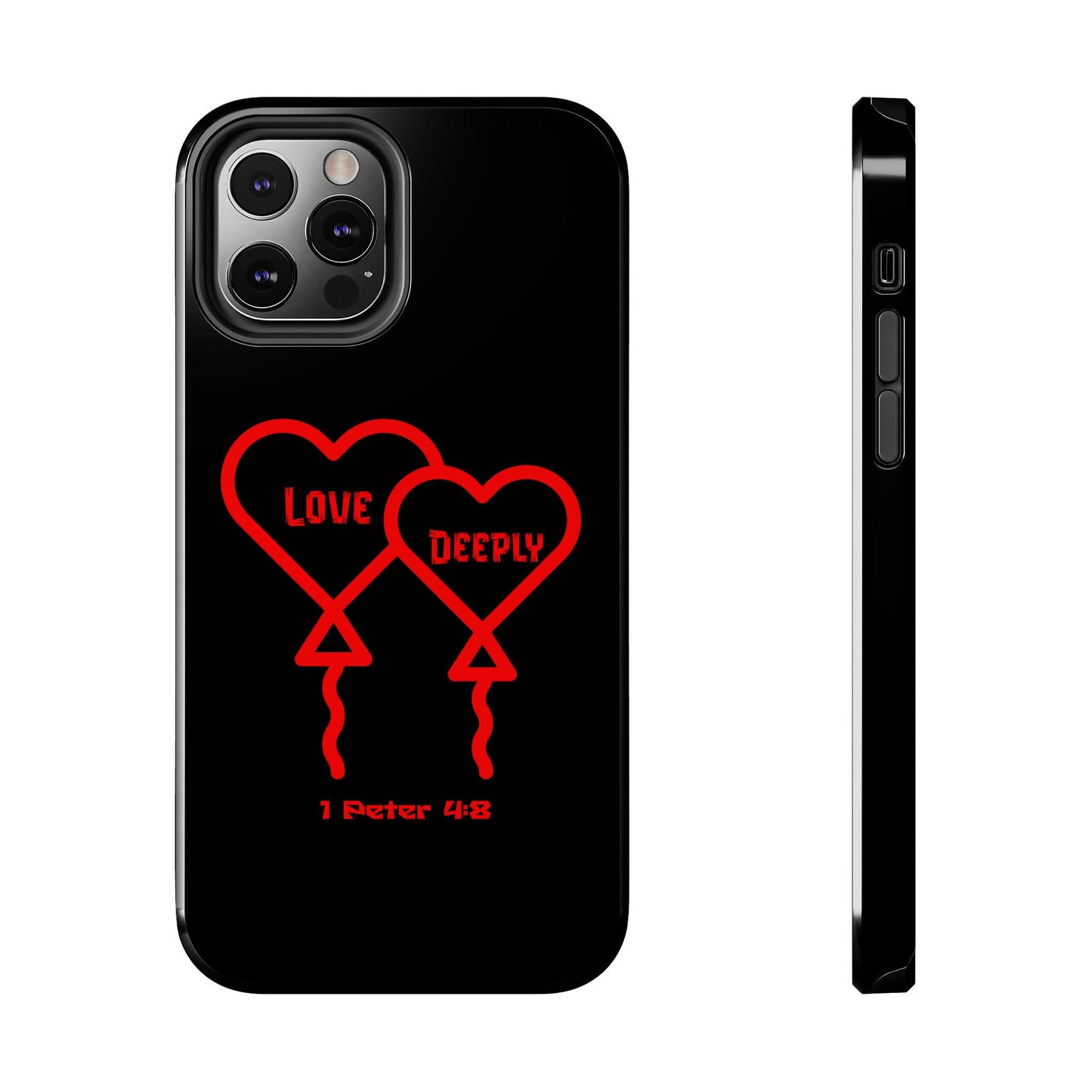 Love Deeply Phone Case — Red Heart Balloons with 1 Peter 4:8, Faith-Based