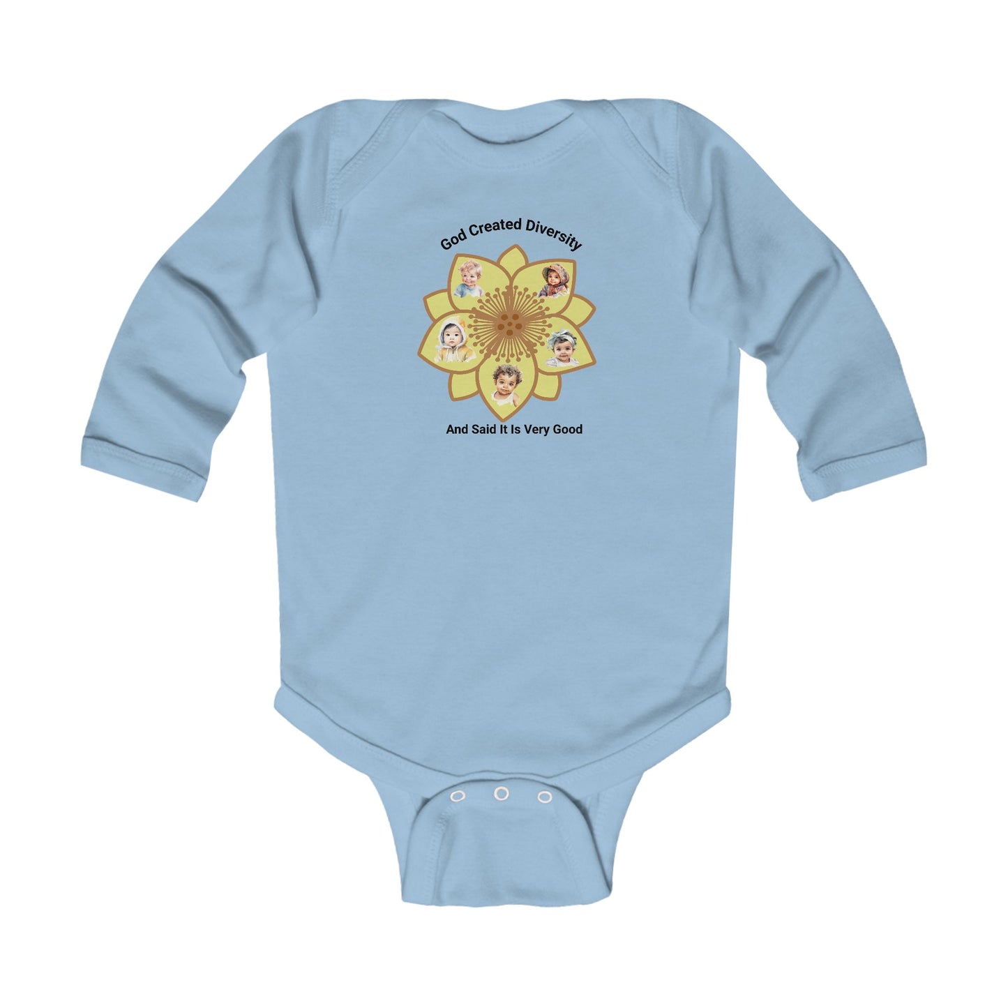 Infant Bodysuit - "God Created Diversity" Floral Design, Christian, Faith-Based