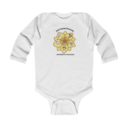 Infant Bodysuit - "God Created Diversity" Floral Design, Christian, Faith-Based