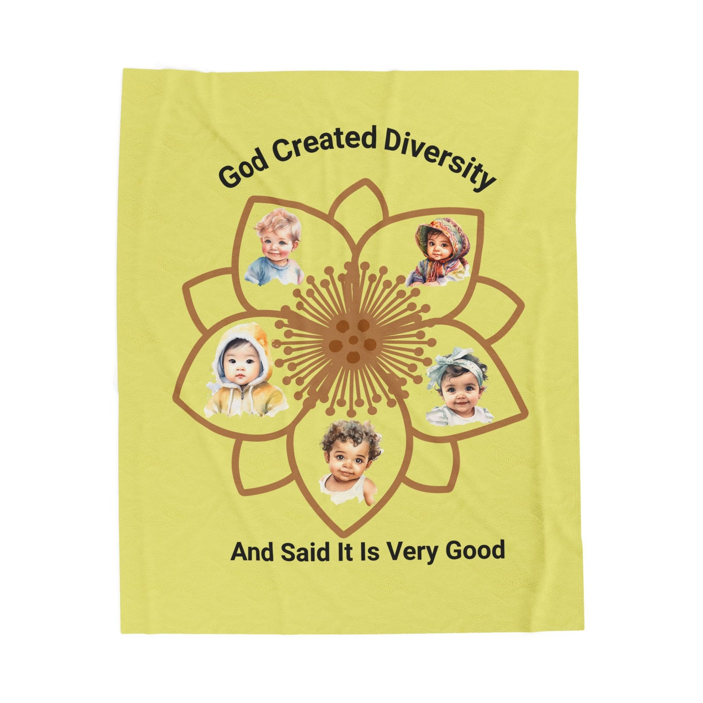 Velveteen Plush Blanket — "God Created Diversity and Said It Is Very Good" Floral Baby Photo Throw