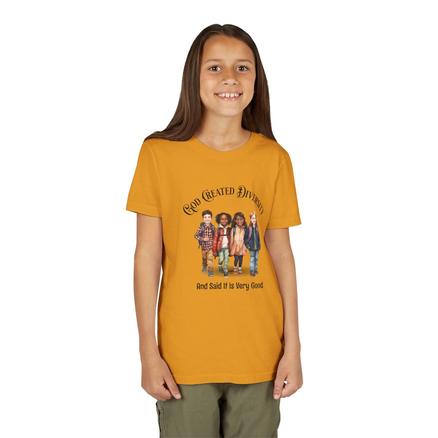 Youth Tee — "God Created Diversity and Said It Is Very Good" Kids Graphic Shirt, Faith-Based