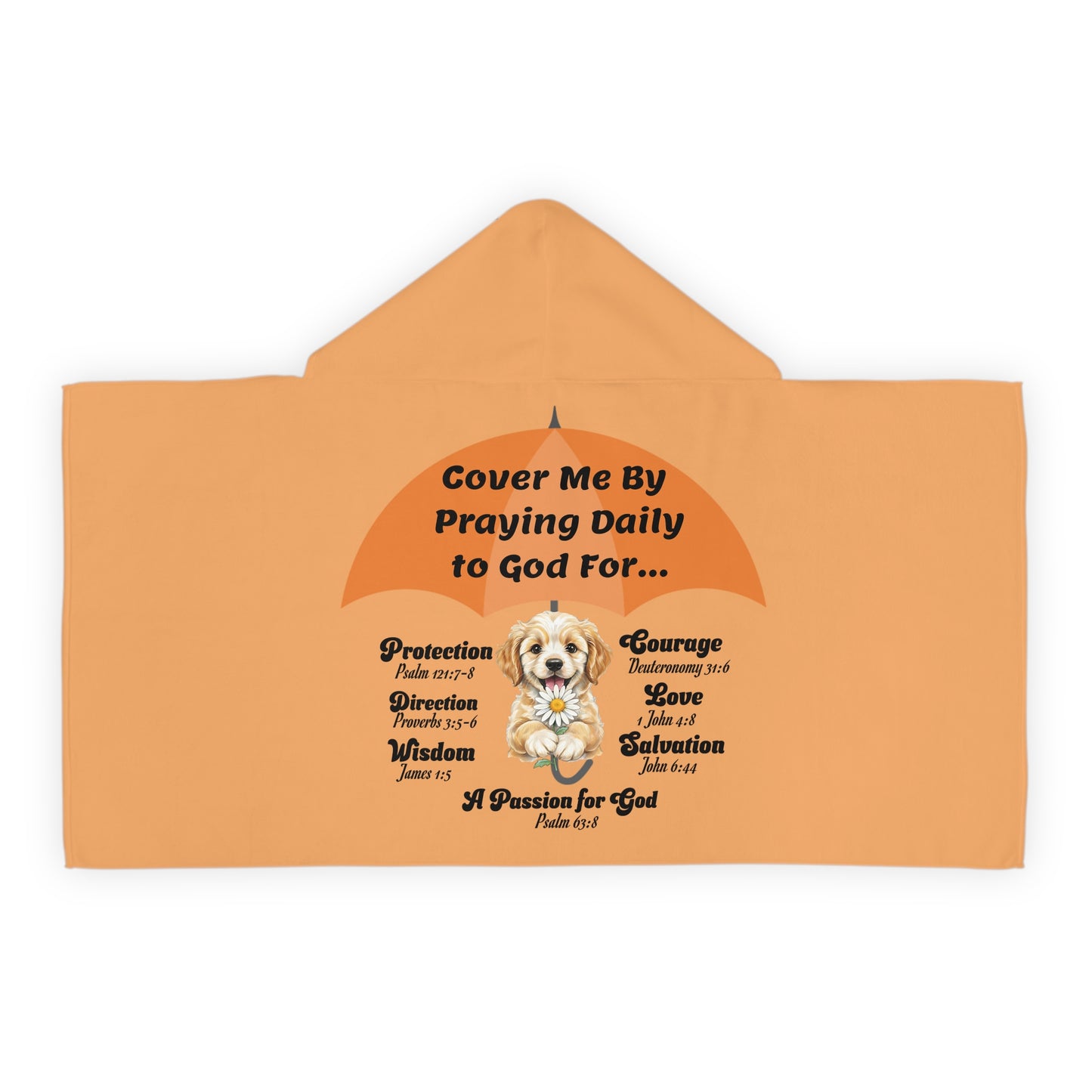 Youth Hooded Towel — Cover Me By Praying Daily to God, Christian Beach & Bath Towel